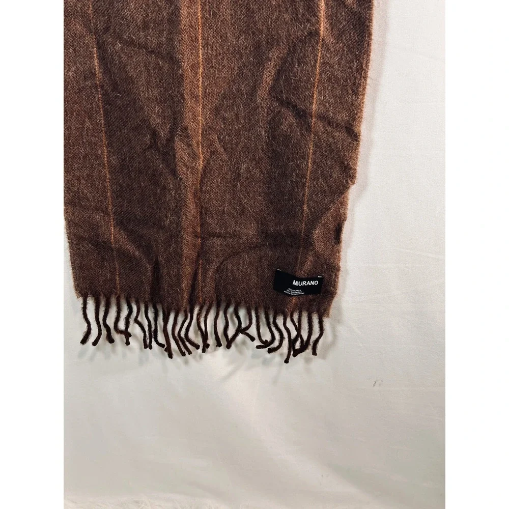 Murano Brown 100%‎ Alpaca Peruvian Wool Herringbone Pinstripe Scarf Fringe 58